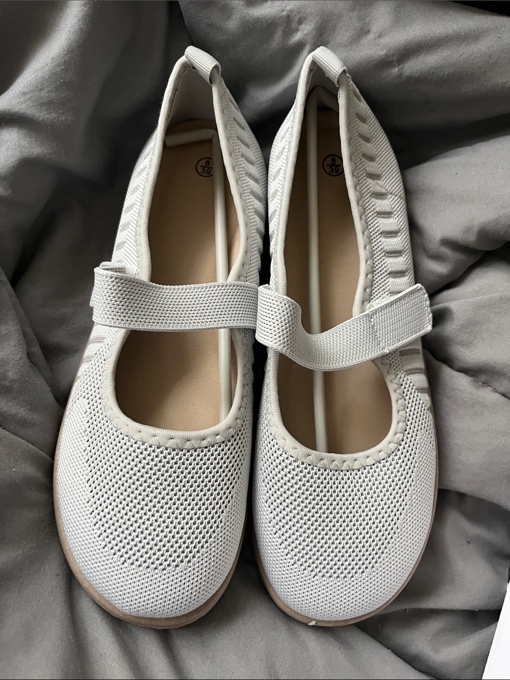 Amazon Light Gray Mesh Mary Jane Flats with Elastic Strap Velcro